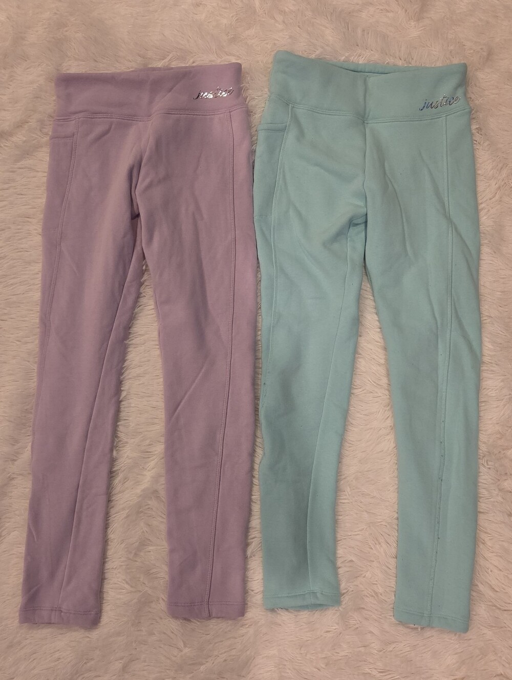 Justice Fleece Lined Leggings Bundle Purple Aqua Girls L 12/14